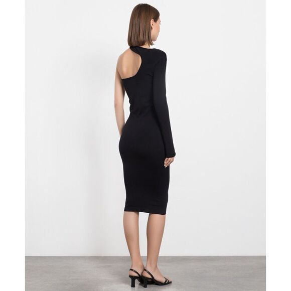NWT HELMUT LANG Seamless Jersey Nylon Core Cutout Midi Dress in Black, Size XS/S - Picture 7 of 16